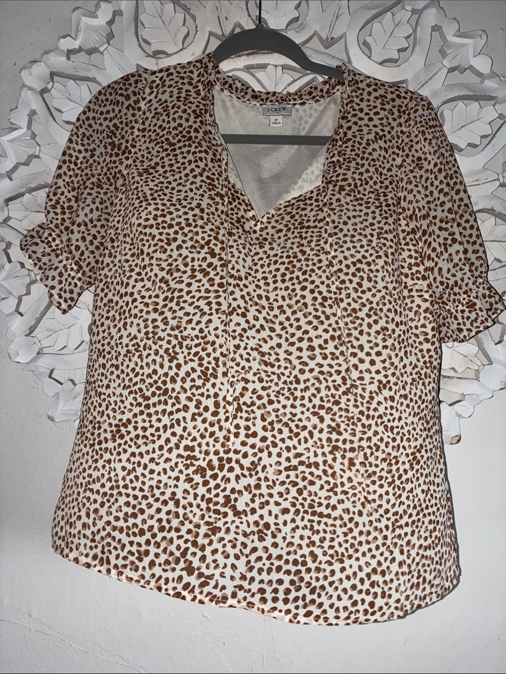 J. Crew Cream Blouse with Brown Leopard Spot Print